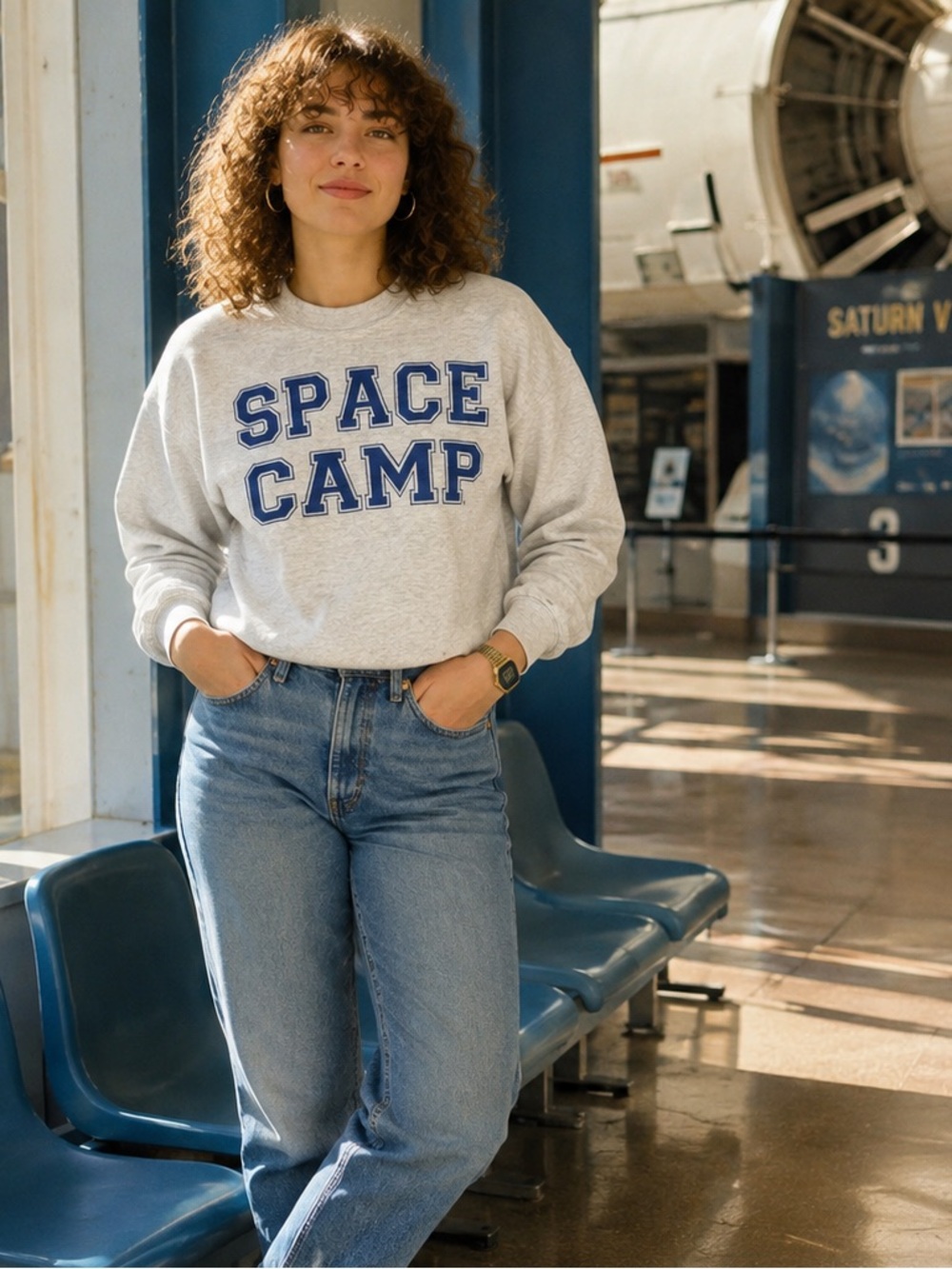 Vintage Space Camp Gray Crewneck Sweatshirt Retro NASA Alabama M